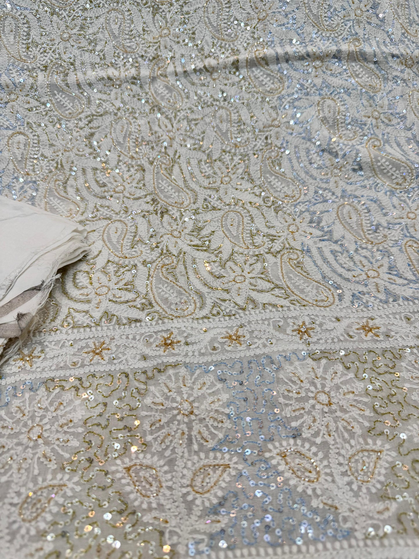 2-Piece Silk Chickenkari Handmade Sequence And Pearls Suit