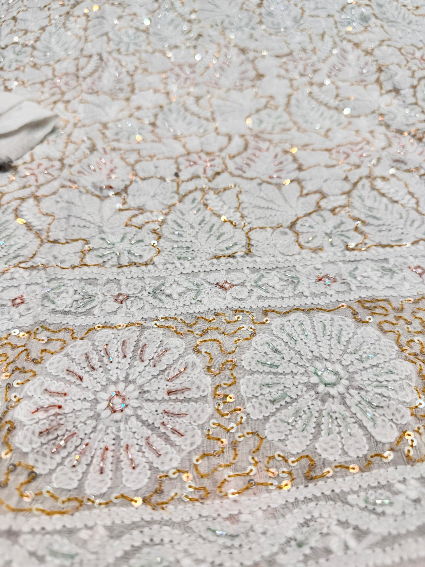 2-Piece Silk Chickenkari Handmade Sequence And Pearls Suit