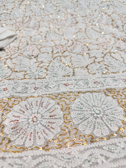 2-Piece Silk Chickenkari Handmade Sequence And Pearls Suit