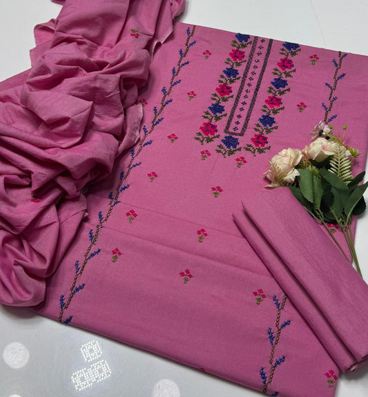 3-Piece Lawn Suit (Hand embroidered cross stitch).