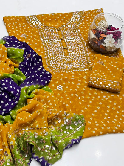 2 piece chunri ,press gota chiffon suit