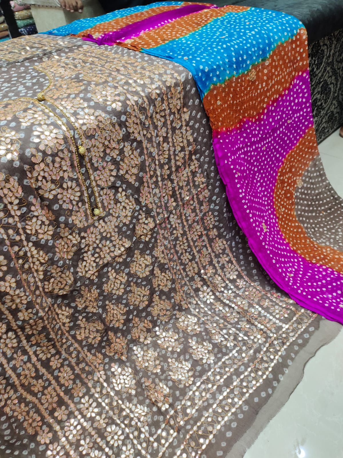 2 piece pure chiffon handmade press gotta with chunri