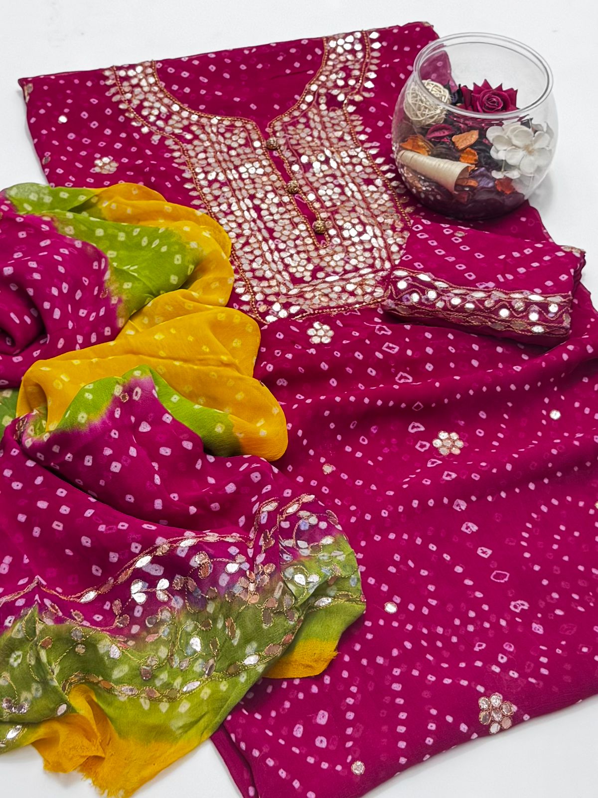 2 piece chunri ,press gota chiffon suit