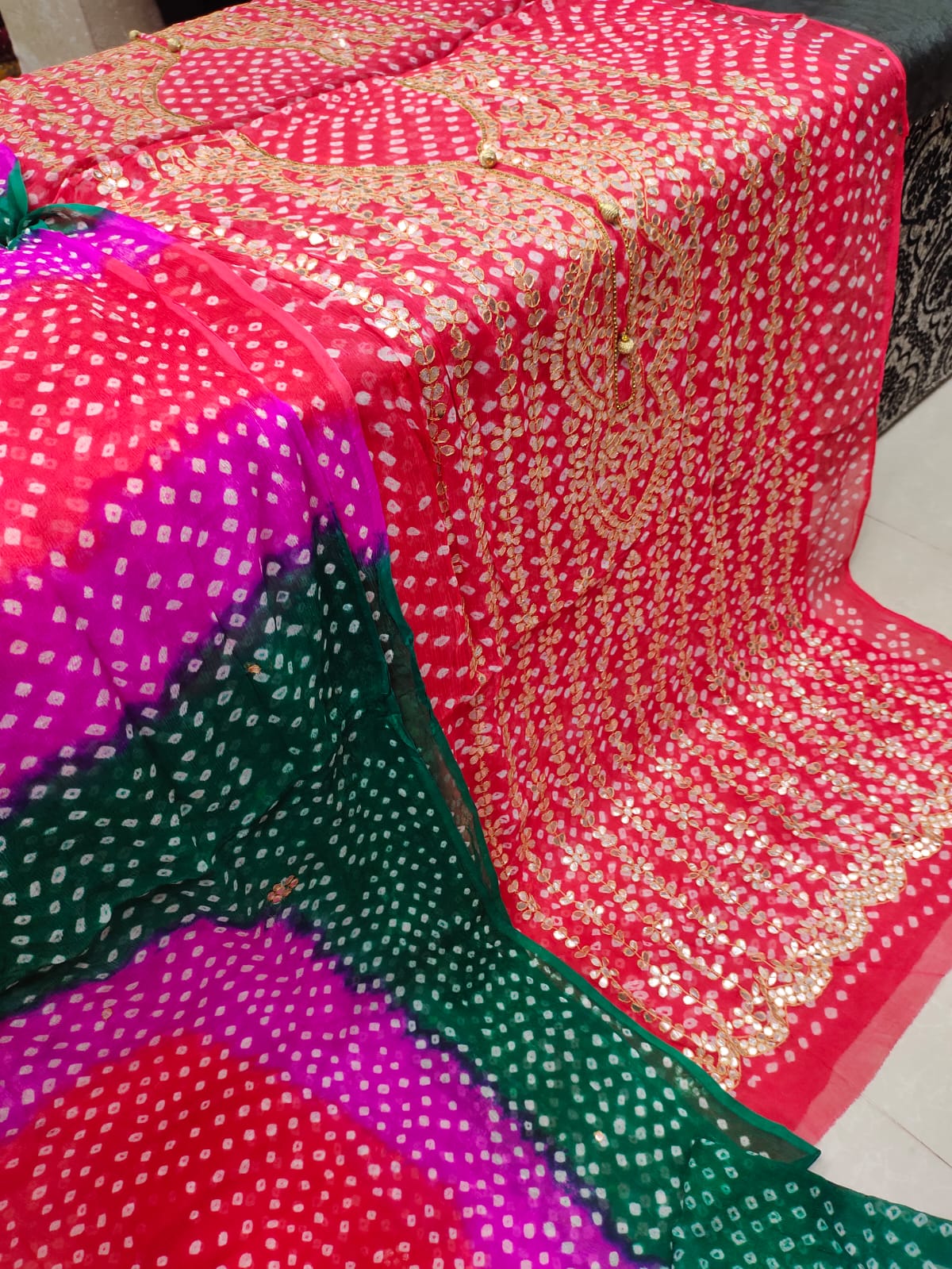 2 piece pure chiffon handmade press gotta with chunri