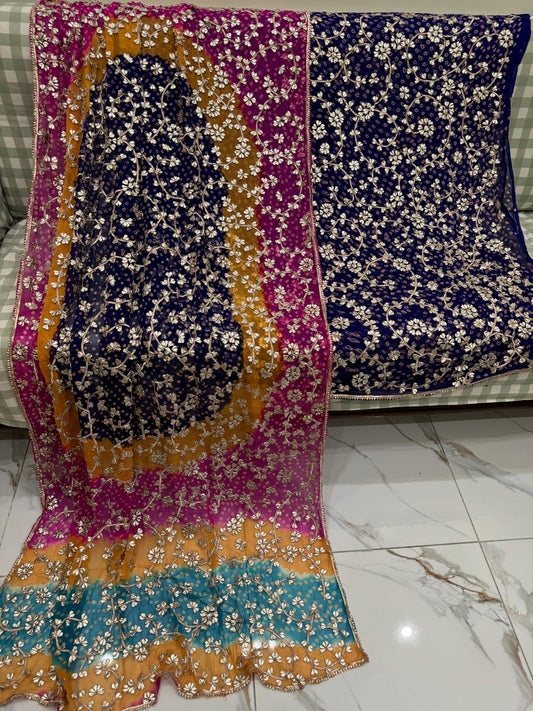 2 piece pure chiffon handmade gota ,chunri suit