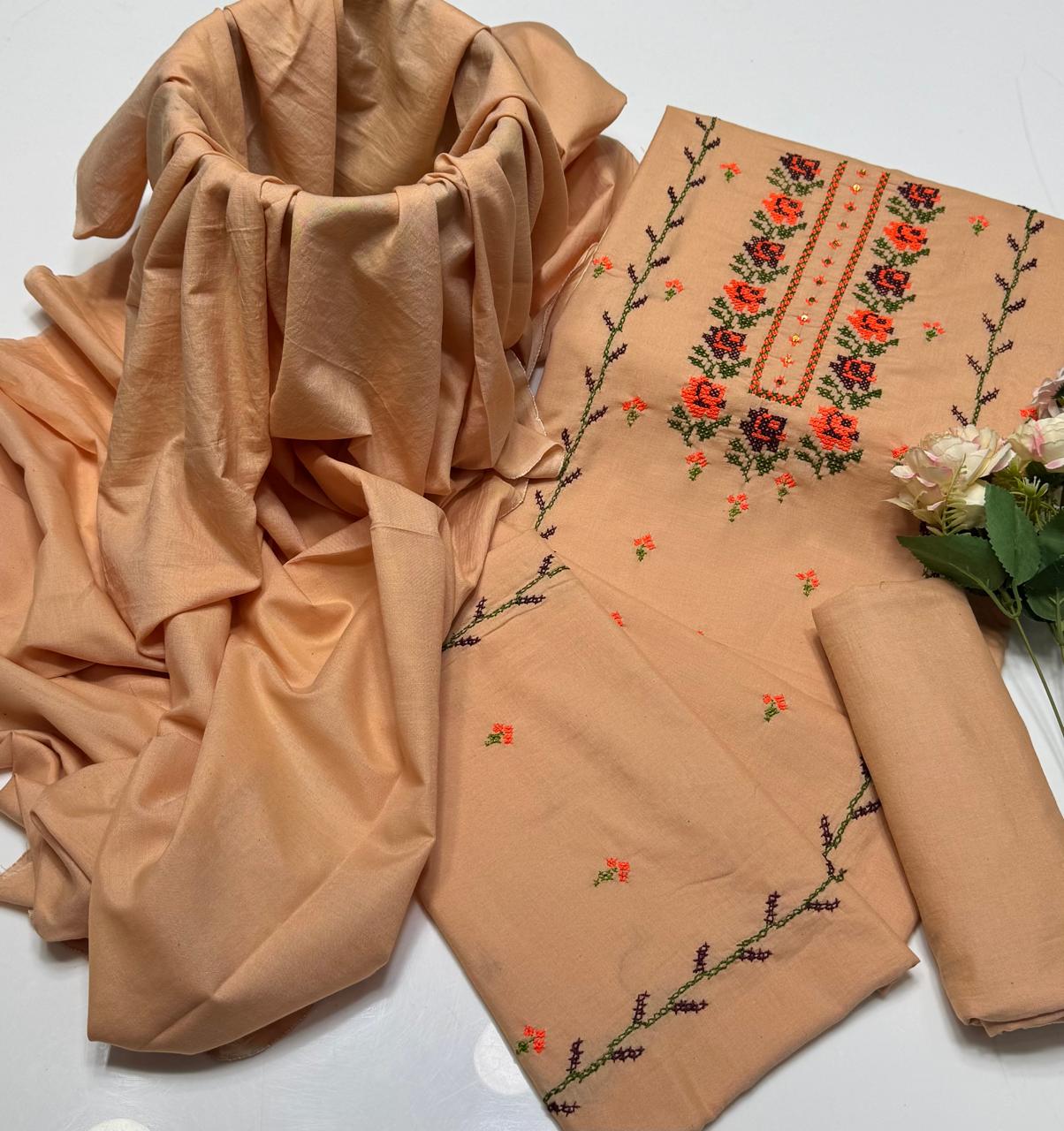 3-Piece Lawn Suit (Hand embroidered cross stitch).