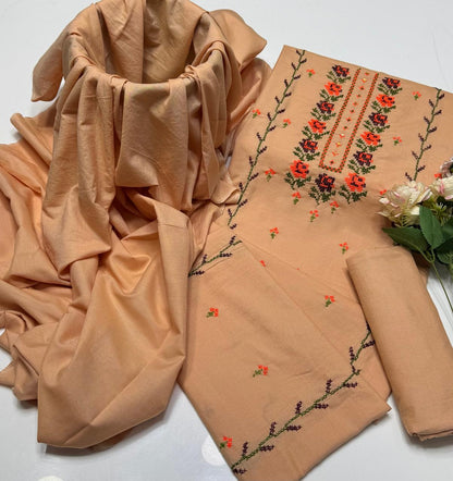 3-Piece Lawn Suit (Hand embroidered cross stitch).