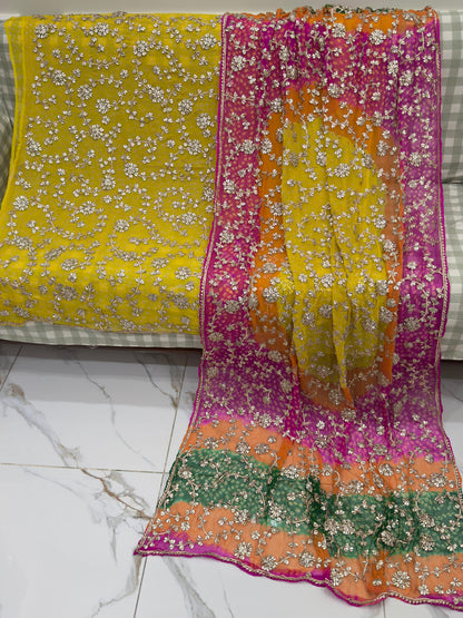 2 piece pure chiffon handmade gota ,chunri suit