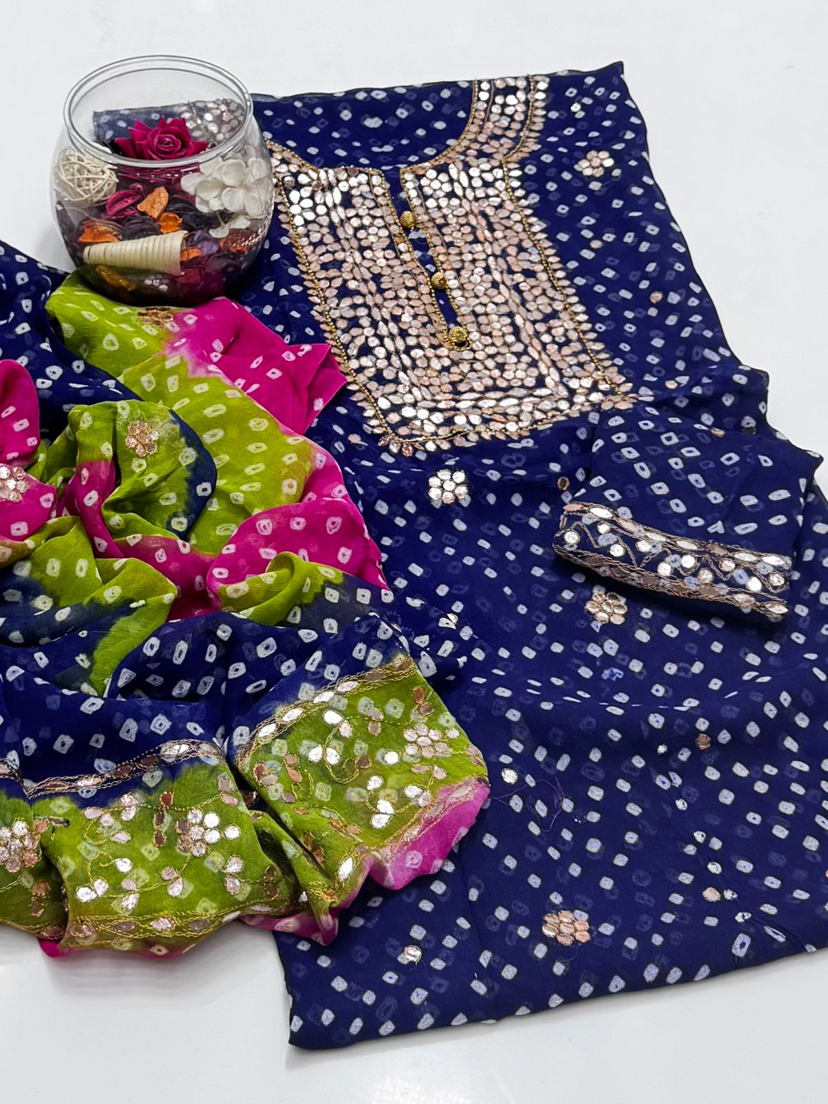 2 piece chunri ,press gota chiffon suit