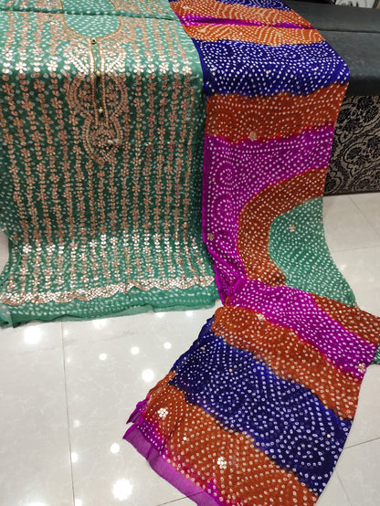 2 piece pure chiffon handmade press gotta with chunri