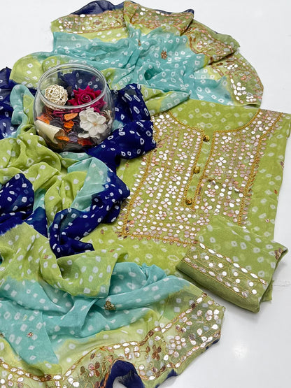 2 piece chunri ,press gota chiffon suit