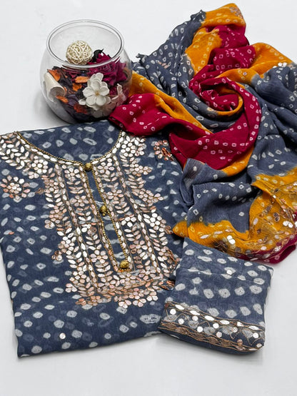 2 piece chunri ,press gota chiffon suit