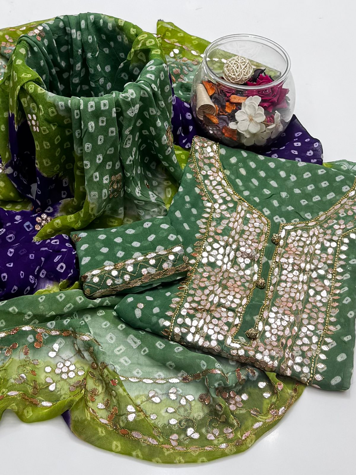 2 piece chunri ,press gota chiffon suit