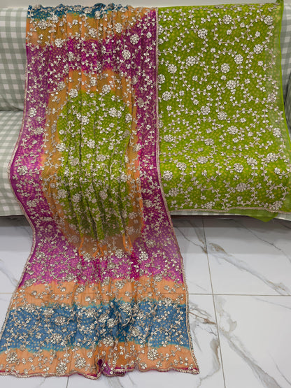2 piece pure chiffon handmade gota ,chunri suit