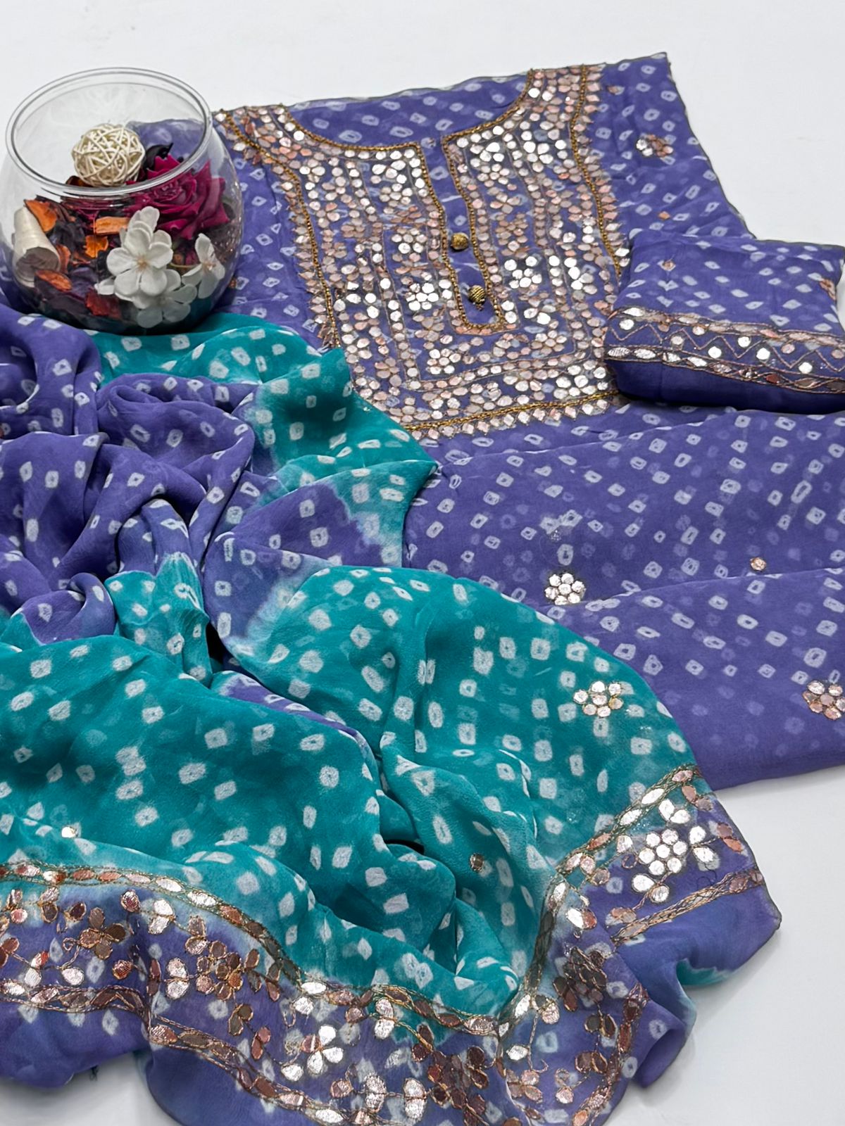 2 piece chunri ,press gota chiffon suit