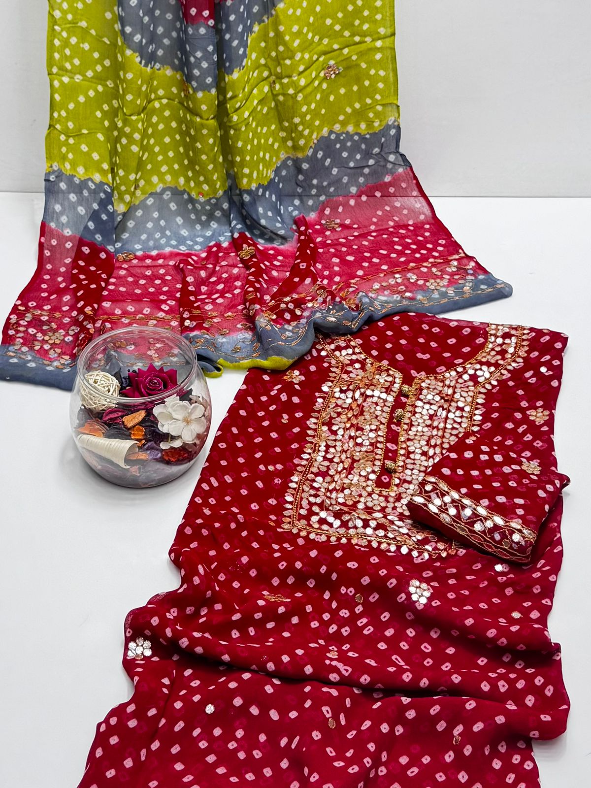 2 piece chunri ,press gota chiffon suit