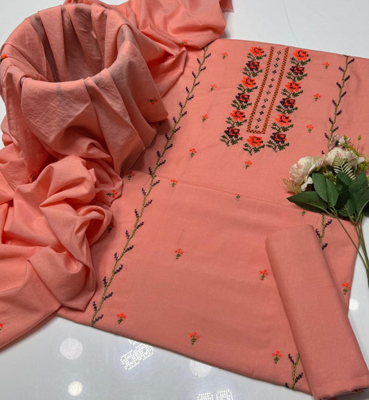 3-Piece Lawn Suit (Hand embroidered cross stitch).