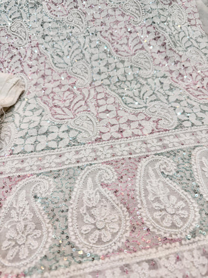 2-Piece Silk Chickenkari Handmade Sequence And Pearls Suit